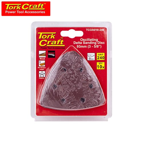 TorkCraft 10Pc Oscilating Sandpaper A/O 93mm Delta Shape 240Grit