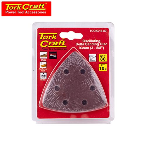 TorkCraft 10Pc Oscilating Sandpaper A/O 93mm Delta Shape 80Grit