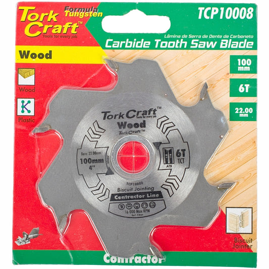 Tork Craft Contractor Biscuit Jointer Blade, D 100MM X B 22.0MM X K 4.0MM - 6T | TCP10008