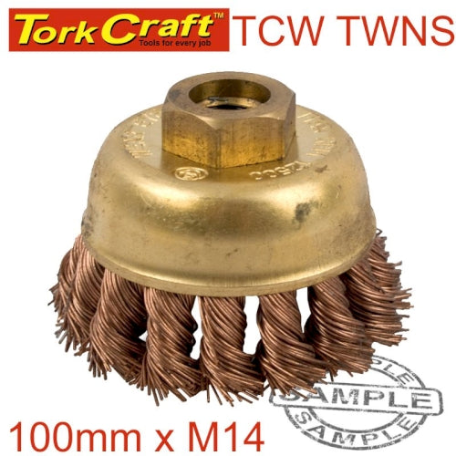 Wire cup brush n/spark twisted 100mmxm14 bulk