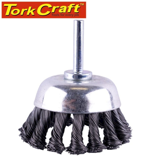 Wire cup brush twisted plain 65mm x 6mm shaft blister