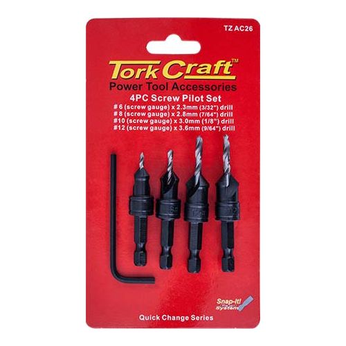 Screw pilot/countersink set 4pce(TZ AC26)