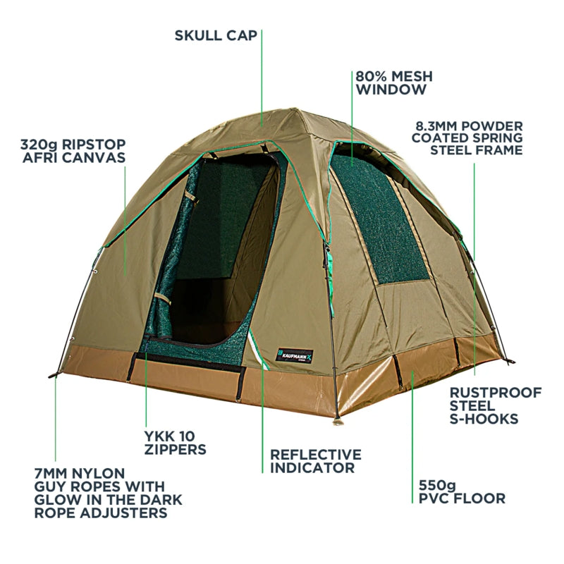 Kaufmann X Afri-Canvas Dome Tent with Skull Cap, 3.0 x 3.0M | V0404617
