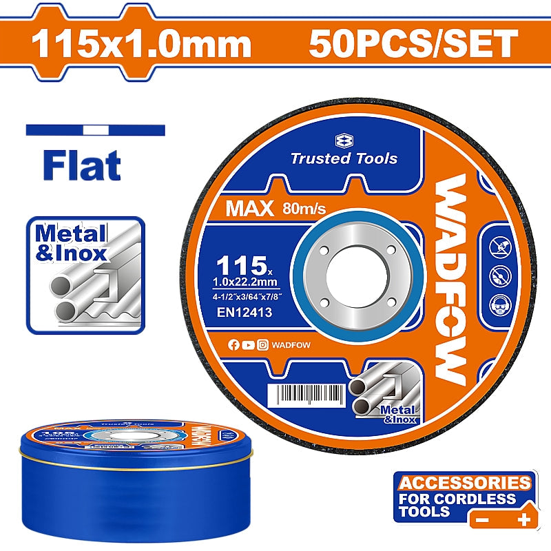 WADFOW Abrasive Metal Cutting Disc Set, 115 x 1.0 x 22.2mm | WAC3L45