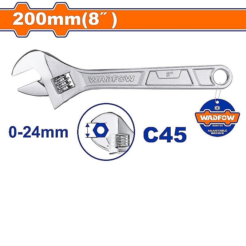 WADFOW 8" Adjustable Wrench (200mm) | WAW1108