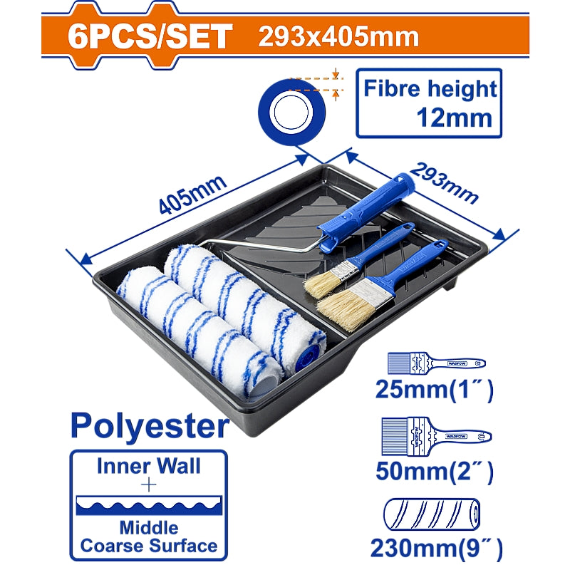 WADFOW 6 Piece Paint Roller and Brush Set, Polyester (Inner Wall) | WCB3H62