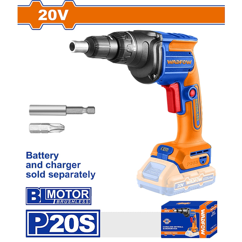WADFOW 20V Brushless Cordless 1/4" Hex Drywall Screwdriver (Solo Unit) | WDS20428