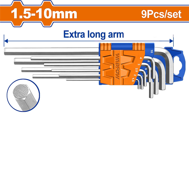 WADFOW 9 Piece Extra Long Arm Hex Key Set, 1.5-10mm | WHK1292