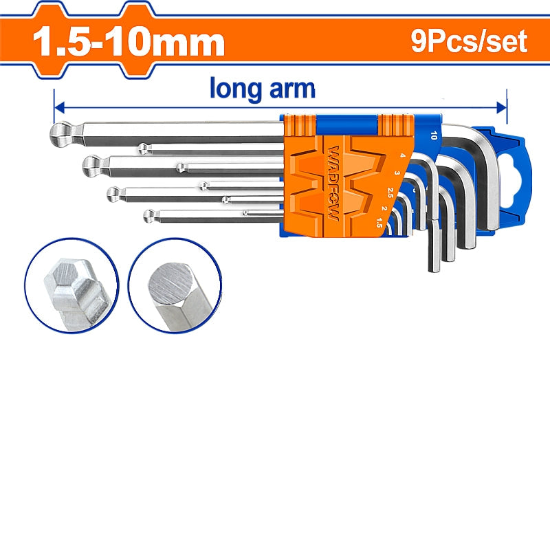 WADFOW 9 Piece Ball Point Hex Key Set, 1.5-10mm | WHK2291