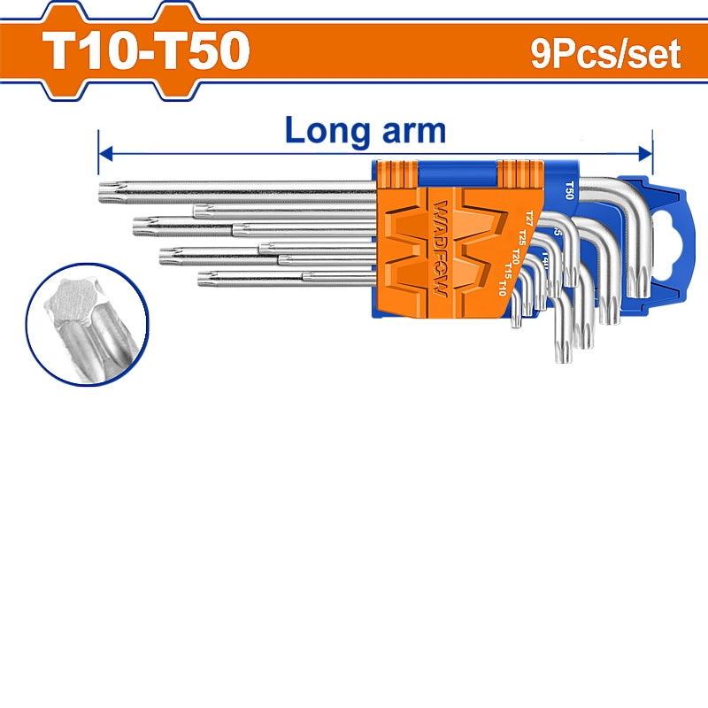 WADFOW 9 Piece Long Arm Torx Key Set, T10-T50 | WHK3291