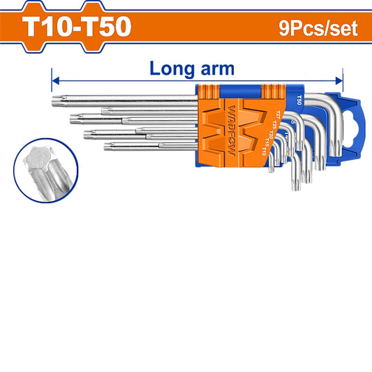 WADFOW 9 Piece Long Arm Torx Key Set, T10-T50 | WHK3291