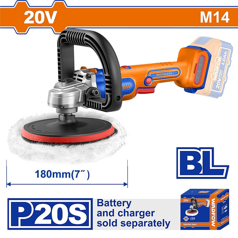 WADFOW 20V Brushless Cordless Polisher, 180mm (Solo Unit) | WHL1B18