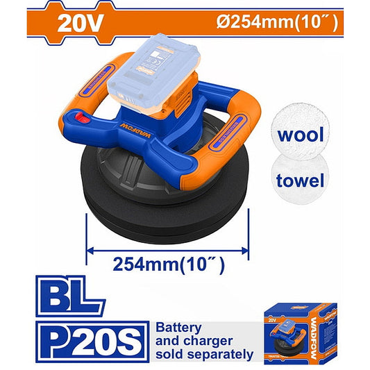 WADFOW 20V Brushless Cordless Polisher, 254mm (Solo Unit) | WHL35254