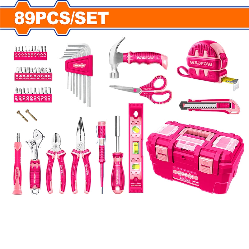 WADFOW 80 Piece Pink Hand Tools Set with Tool Box | WHS3B89