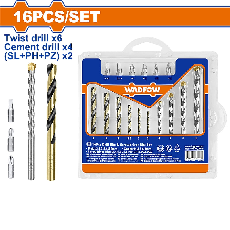 WADFOW 16 Piece Drill Bit and Screwdriver Bit Set | WKS4165
