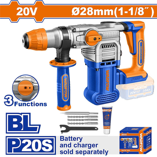 WADFOW 20V Brushless Cordless SDS-Plus Rotary Hammer Drill, 4.5J (Solo Unit) | WLM1528