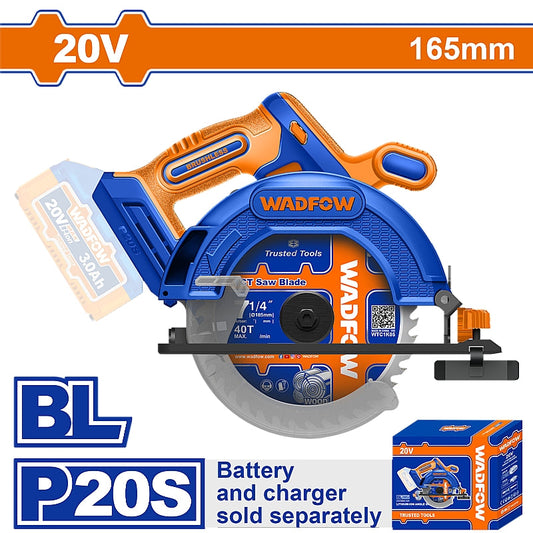 WADFOW 20V Brushless Cordless Circular Saw, 165mm (Solo Unit) | WLWP5520