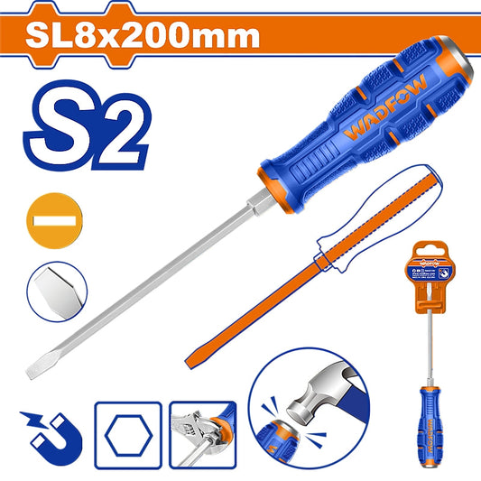 WADFOW Slotted Go-Through Screwdriver, SL8.0 x 200mm | WQJ1288