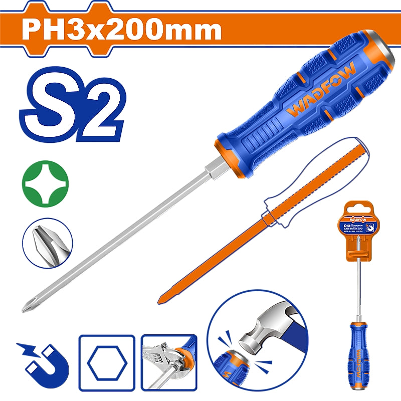 WADFOW Phillips Go-Through Screwdriver, PH3 x 200mm | WQJ2238