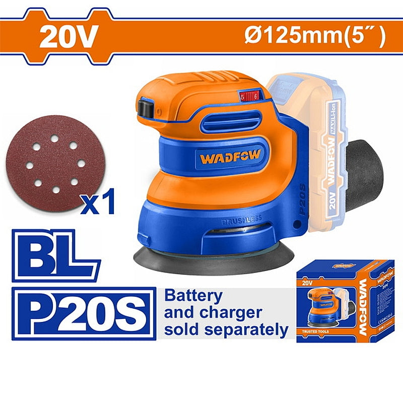 WADFOW 20V Brushless Cordless Random Orbit Sander, 125mm (Solo Unit) | WRAP5030