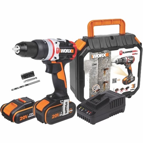 Worx - Cordless Brushless 20V Slammer Active Hammer Drill Kit - 60Nm | WX354.1