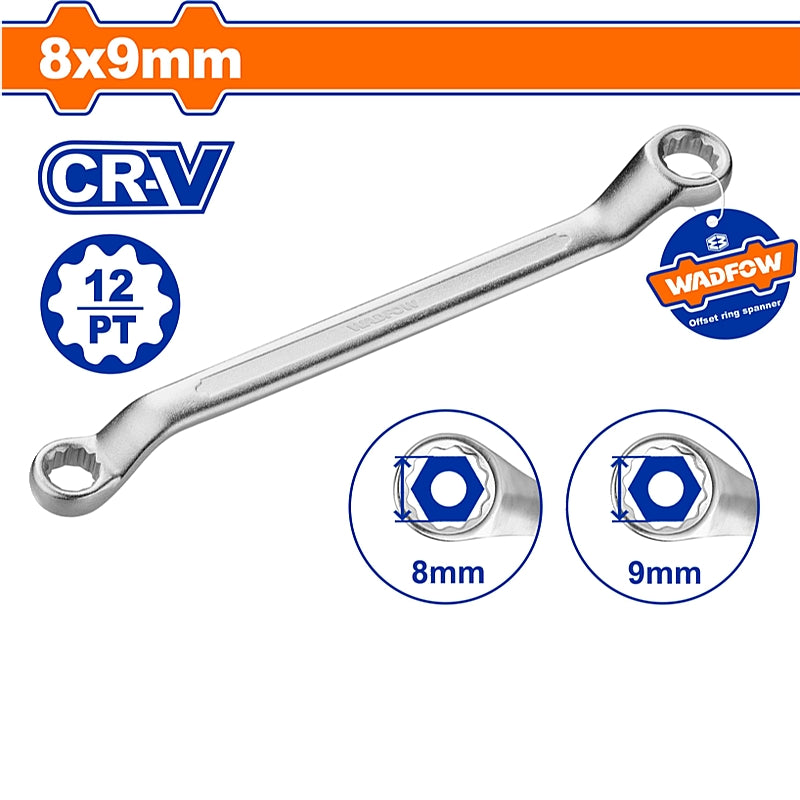 WADFOW Offset Double Ended Ring Spanner, 8 x 9mm | WSA3102