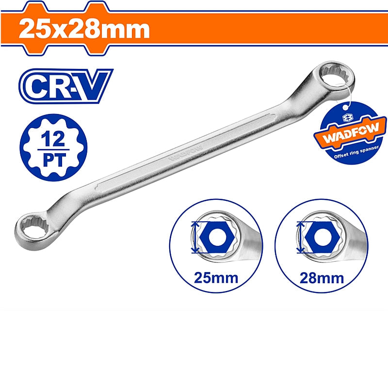 WADFOW Offset Double Ended Ring Spanner, 25 x 28mm | WSA3111