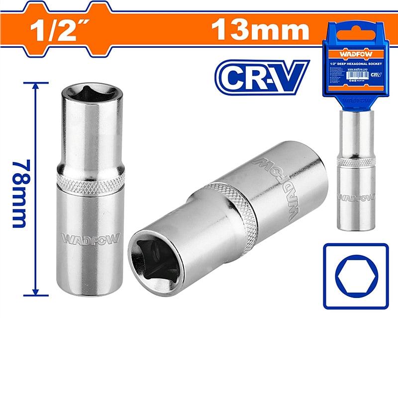 WADFOW 1/2" Drive Deep Hexagonal Socket, 13mm | WSC7213
