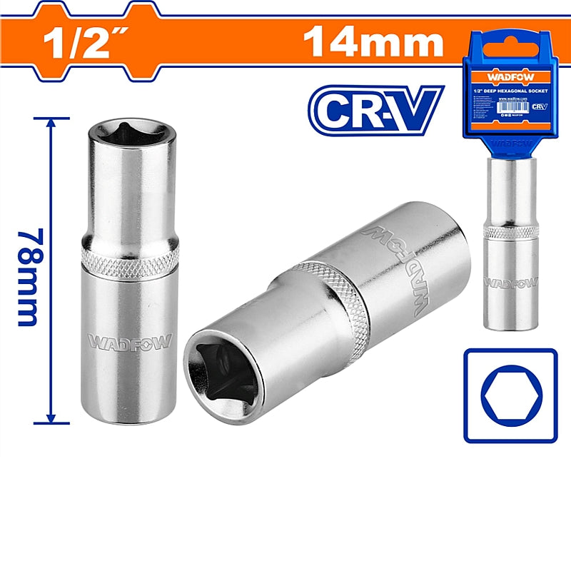WADFOW 1/2" Drive Deep Hexagonal Socket, 14mm | WSC7214