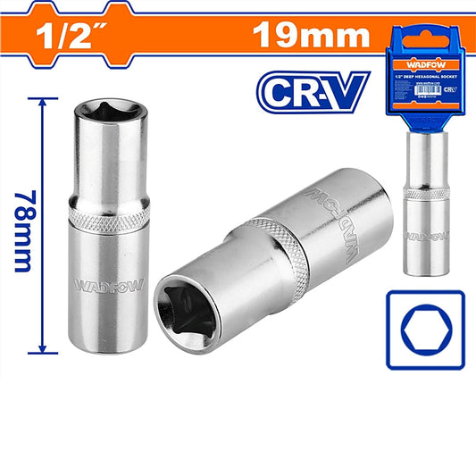 WADFOW 1/2" Drive Deep Hexagonal Socket, 19mm | WSC7219