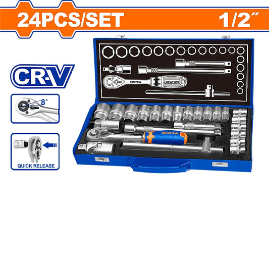 WADFOW 24 Piece 1/2" Drive Socket Set | WST2L24