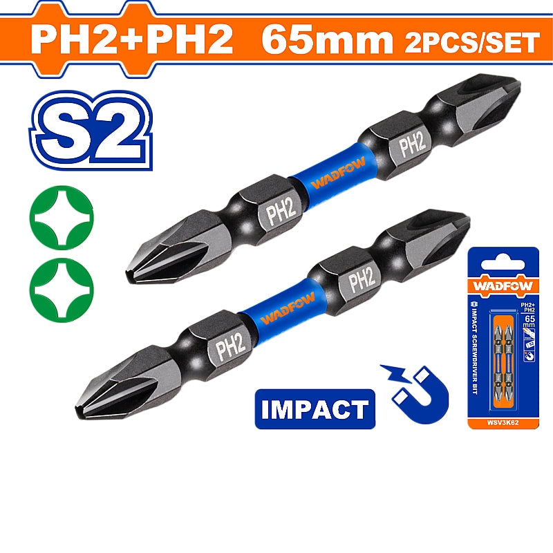 WADFOW Impact Screwdriver Bits, PH2/PH2 x 65mm | WSV3K62