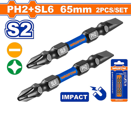 WADFOW Impact Screwdriver Bits, PH2/SL6.0 x 65mm | WSV3K63