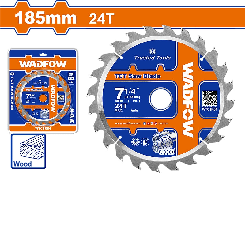 WADFOW TCT Saw Blade, D 185MM X B 20/16MM - 24T | WTC1K04
