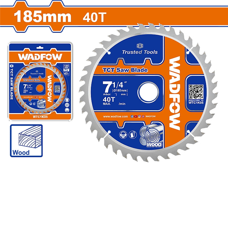 WADFOW TCT Saw Blade, D 185MM X B 20/16MM - 40T | WTC1K05