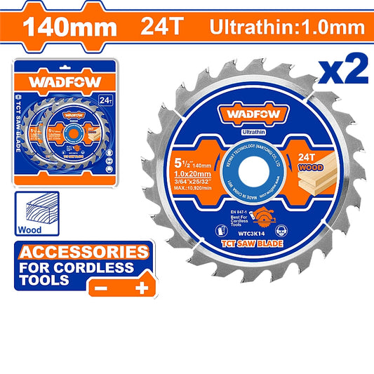 WADFOW Ultra-Thin TCT Saw Blade Set, D 140MM X B 20/16MM - 24T | WTC3K14