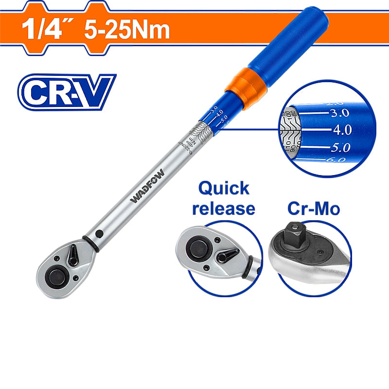WADFOW 1/4" Preset Torque Wrench, 5-25Nm | WWQ1D14