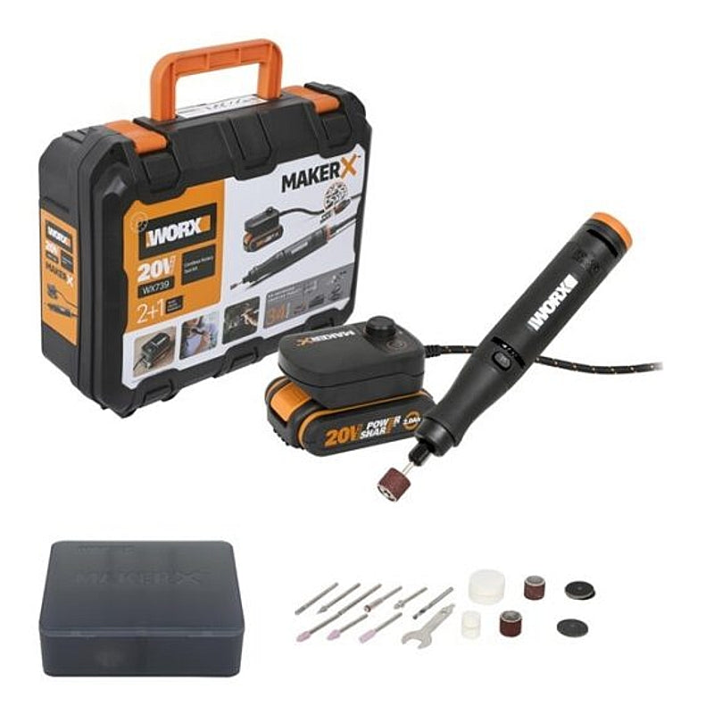 Worx 20V Cordless Brushless MakerX Rotary Tool with Control Hub, 2.0Ah Kit | WX739