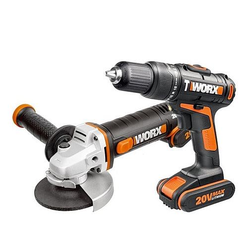 Worx 20V Cordless Impact Drill + Angle Grinder 115mm 2.0Ah Kit | WX963