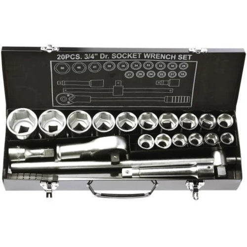 YATO 20Pc 3/4" Socket Set In Metal Case 19-50mm | YT-1335