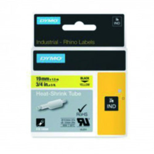 Dymo Rhino Heatshrink Tape 19mm x 1.5M Black on Yellow | DYT19HSBKYL
