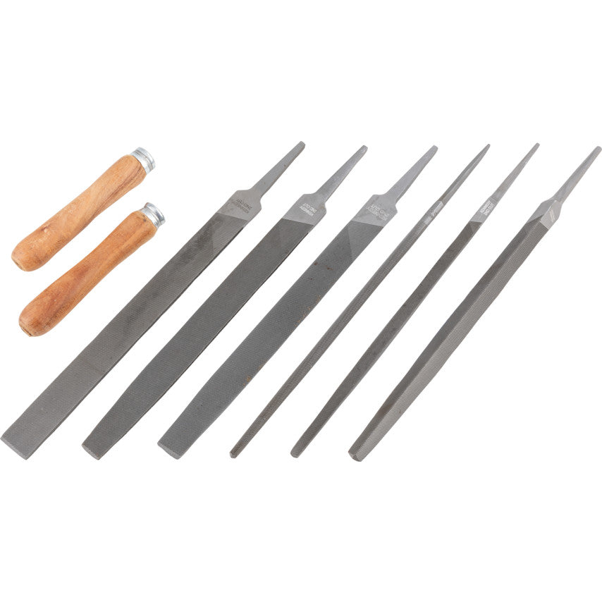 Kennedy 8Pc Engineer's Hand File Set (6), 2nd Cut with Handles (2), 200mm (8") | KEN0309880K