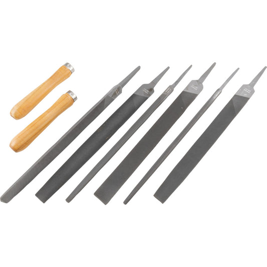 Kennedy 8Pc Engineer's Hand File Set (6), 2nd Cut with Handles (2), 250mm (10") | KEN0309900K