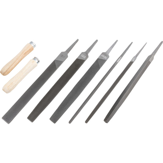Kennedy 8Pc Engineer's Hand File Set (6), Double Cut with Handles (2), 200mm (8") | KEN0309930K