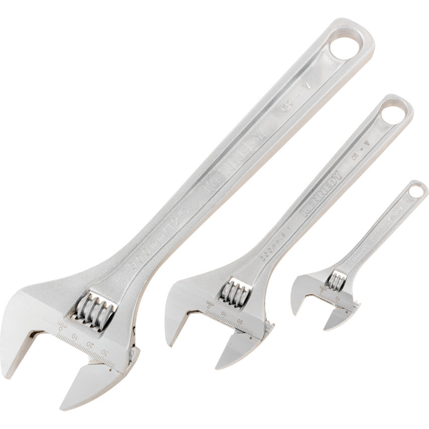 Kennedy 3Pc 4"/8"/12" Chrome Finish Adjustable Wrenche Set | KEN5011600K