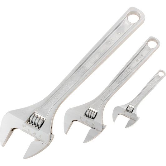 Kennedy 3Pc 4"/8"/12" Chrome Finish Adjustable Wrenche Set | KEN5011600K