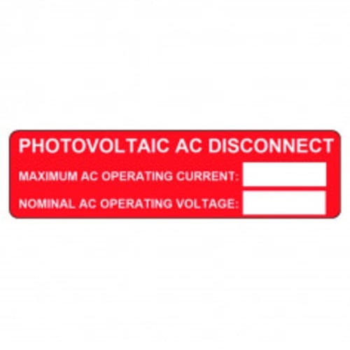 Label Solar AC Disconnect White on Red 25 x 95mm 50Pcs | PVLABEL239