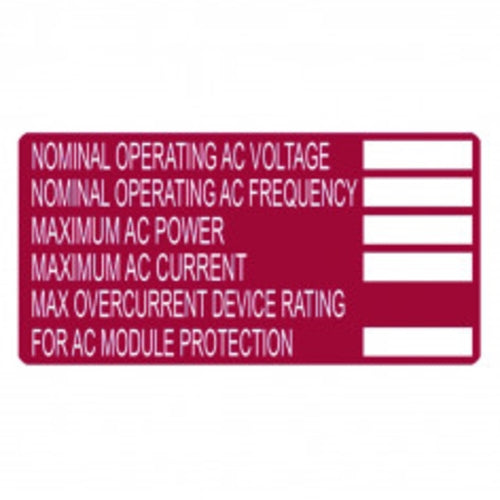 Label Solar AC Module Rating White on Red 50x101mm 50Pcs | PVLABEL252