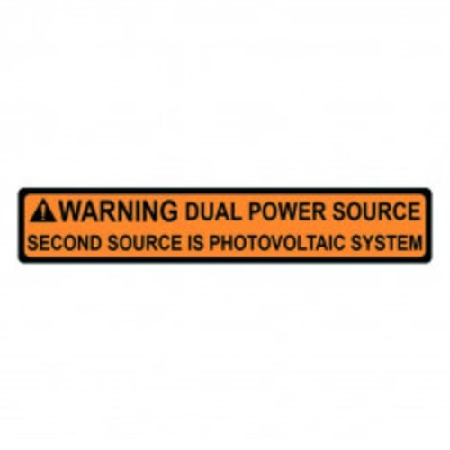 Label Warning Dual Power Source Black/Orange 19 x 104mm | SOLAR495