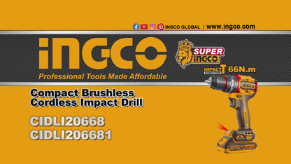Ingco 20V Brushless Cordless Impact Drill 66Nm (Solo Unit) | CIDLI206681
